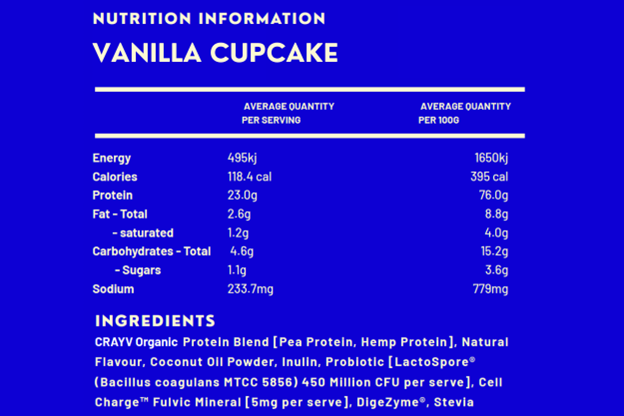 vanilla cupcake nutritional information with ingredients